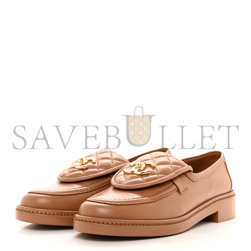 CHANEL QUILTED LEATHER CC TURNLOCK LOAFERS 